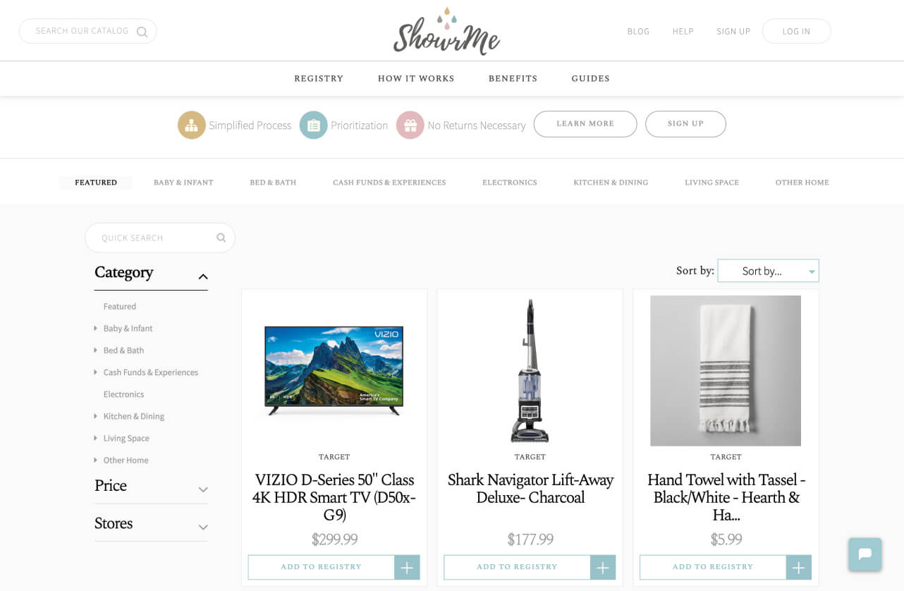 Gift registry service with products from Amazon